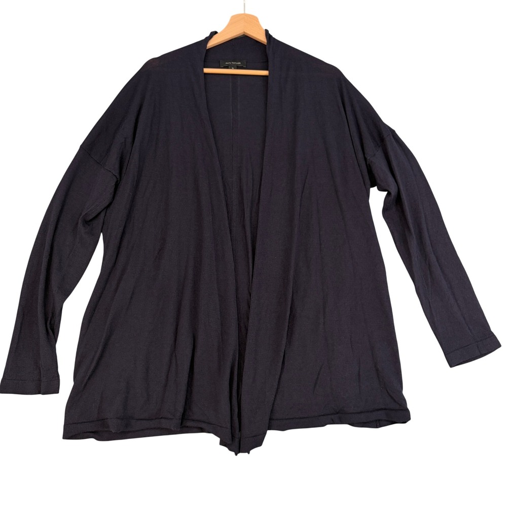 Ann Taylor Navy Blue Merino Wool Blend Open Front Cardigan Sweater XL